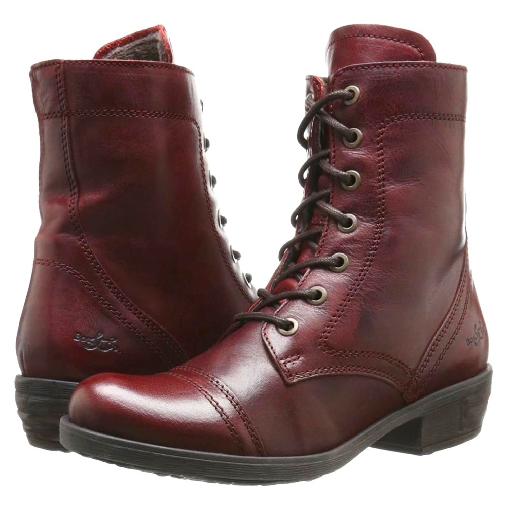 BOS. & CO. leather lace-up combat boots fleece lining women Size 41EU/ 10.5US